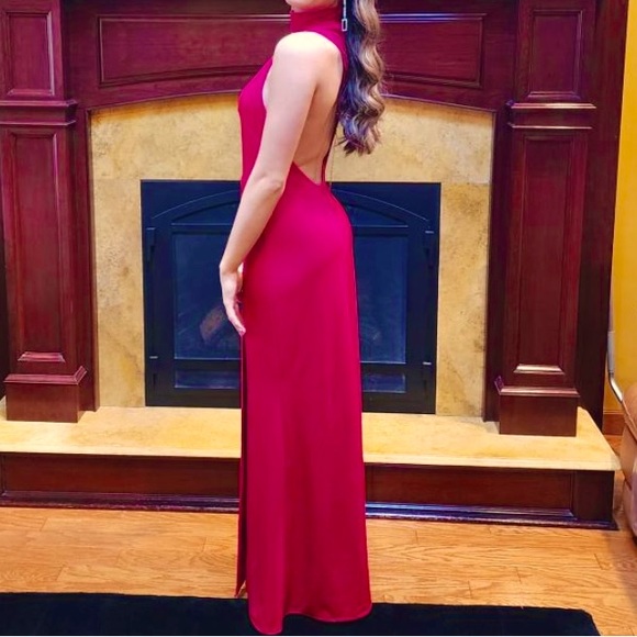 Red Formal High Neck Open Back Dress - Picture 1 of 4